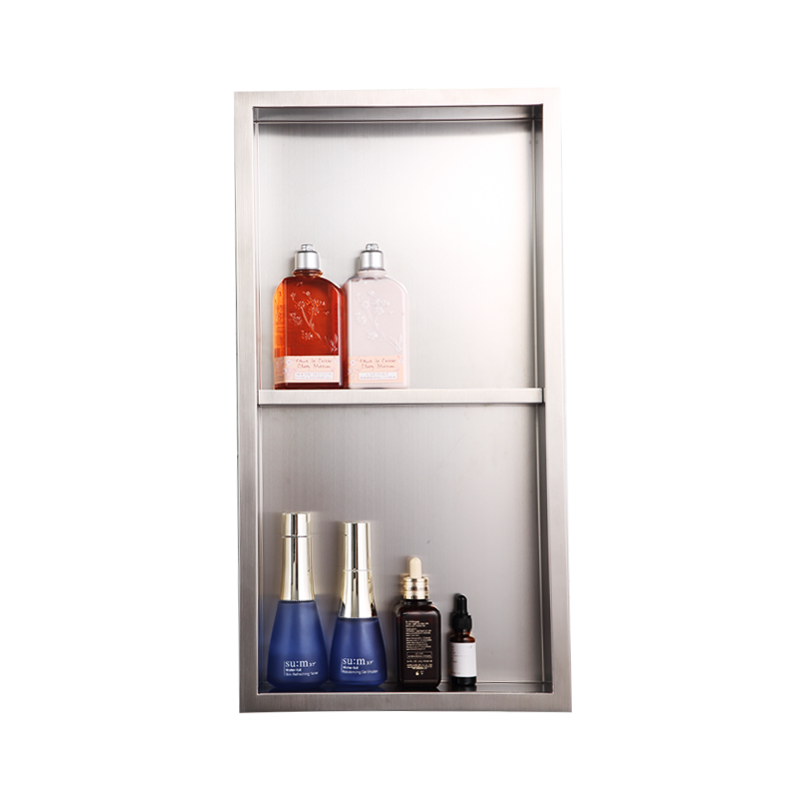 Silver recessed stainless steel shower wall niche