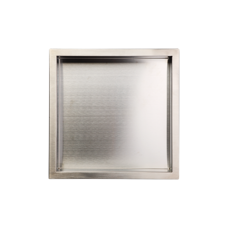 recessed wire drawing shower niche for toiletry storage