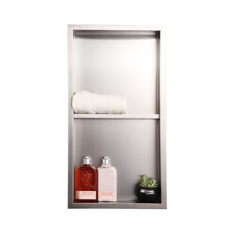 Silver recessed stainless steel shower wall niche