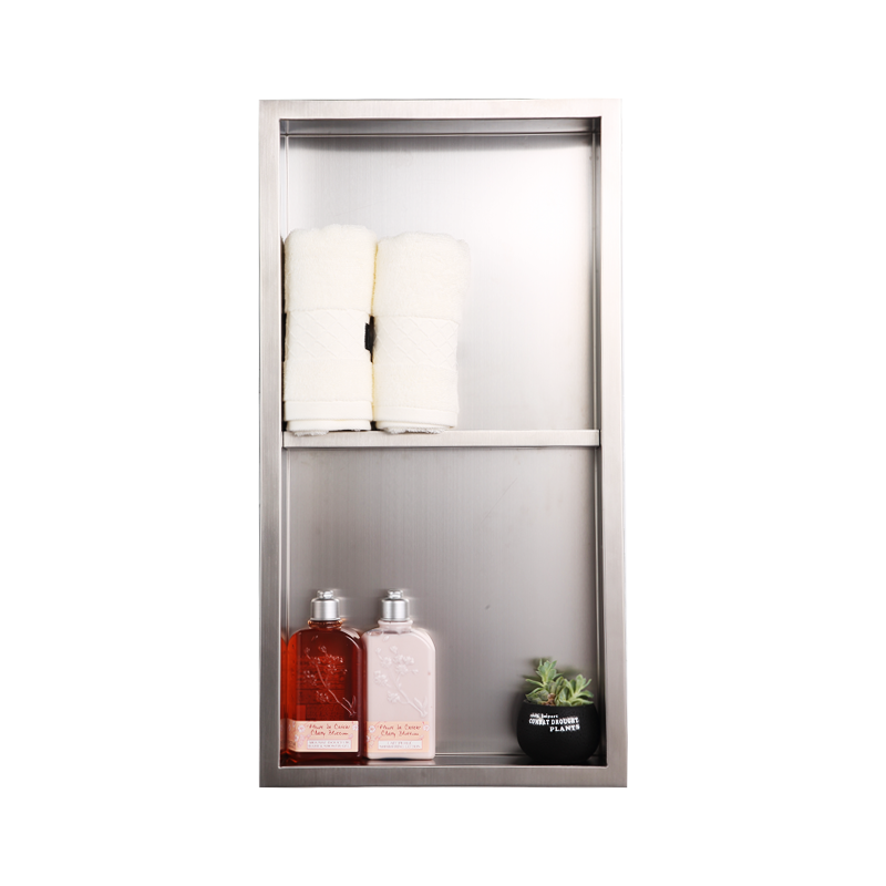 Silver recessed stainless steel shower wall niche
